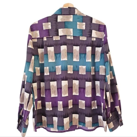 Alfred Dunner Button Down Top Vintage Patterned Collar Business Casual Size 14P - Picture 2 of 11